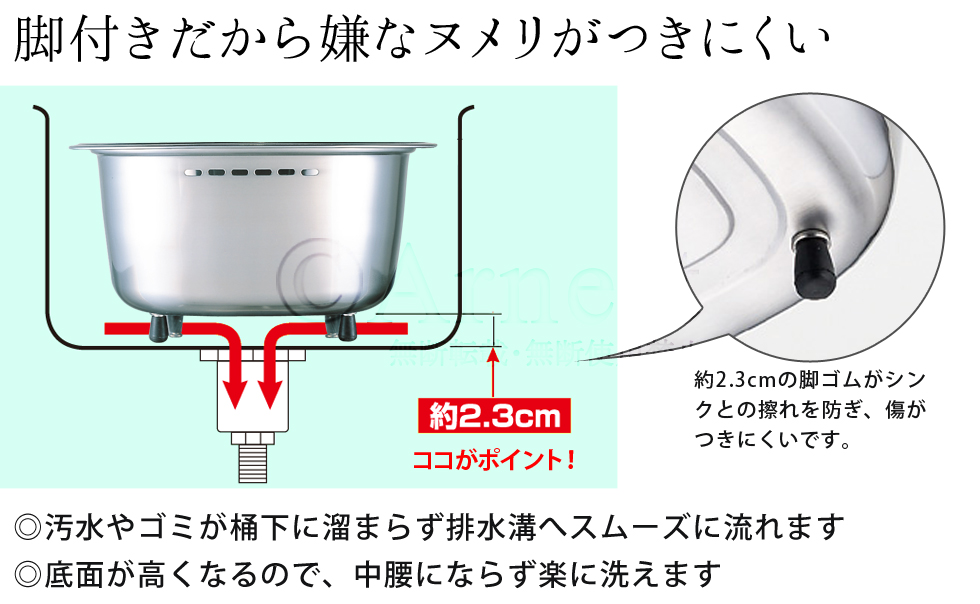 75435 脚付ステン洗い桶 中栓付